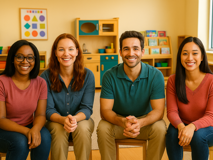 multiple early childhood educators talking to each other